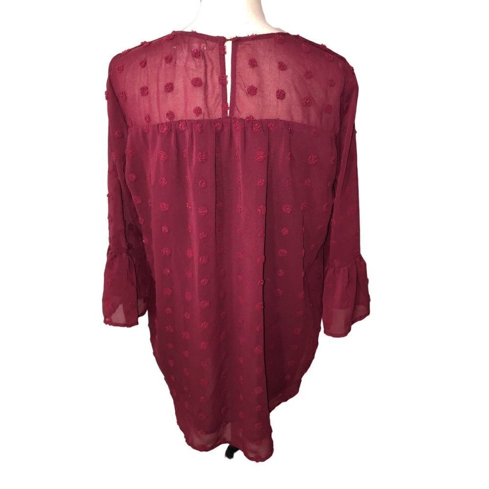Betsys Boutique Shop Size S Textured Dots Flutter Blouse Burgundy Red Tunic Top - Picture 3 of 10